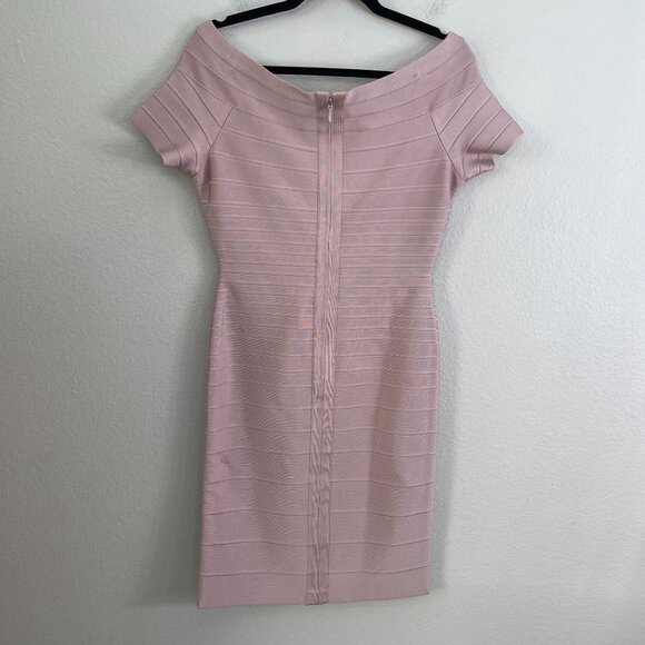 Herve Leger Womens Large Off Shoulder Bandage Dress Blush Pink Cocktail Party - Picture 10 of 12